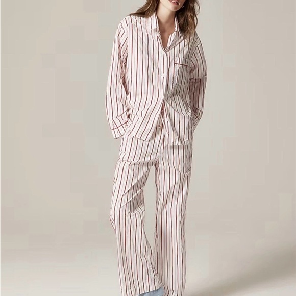 J Crew Cotton poplin long-sleeve pajama pant set in peppermint stripe - Picture 2 of 3